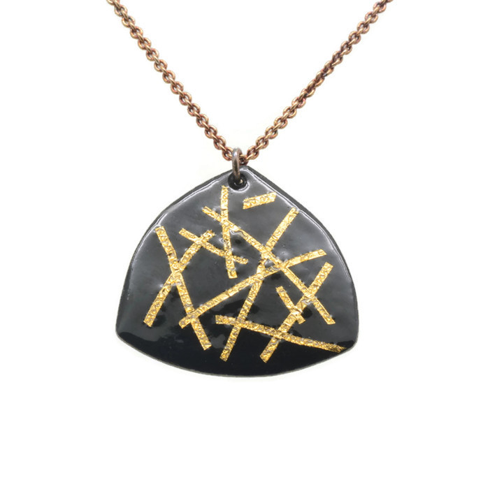 Black and Gold Stripes Triangle Necklace