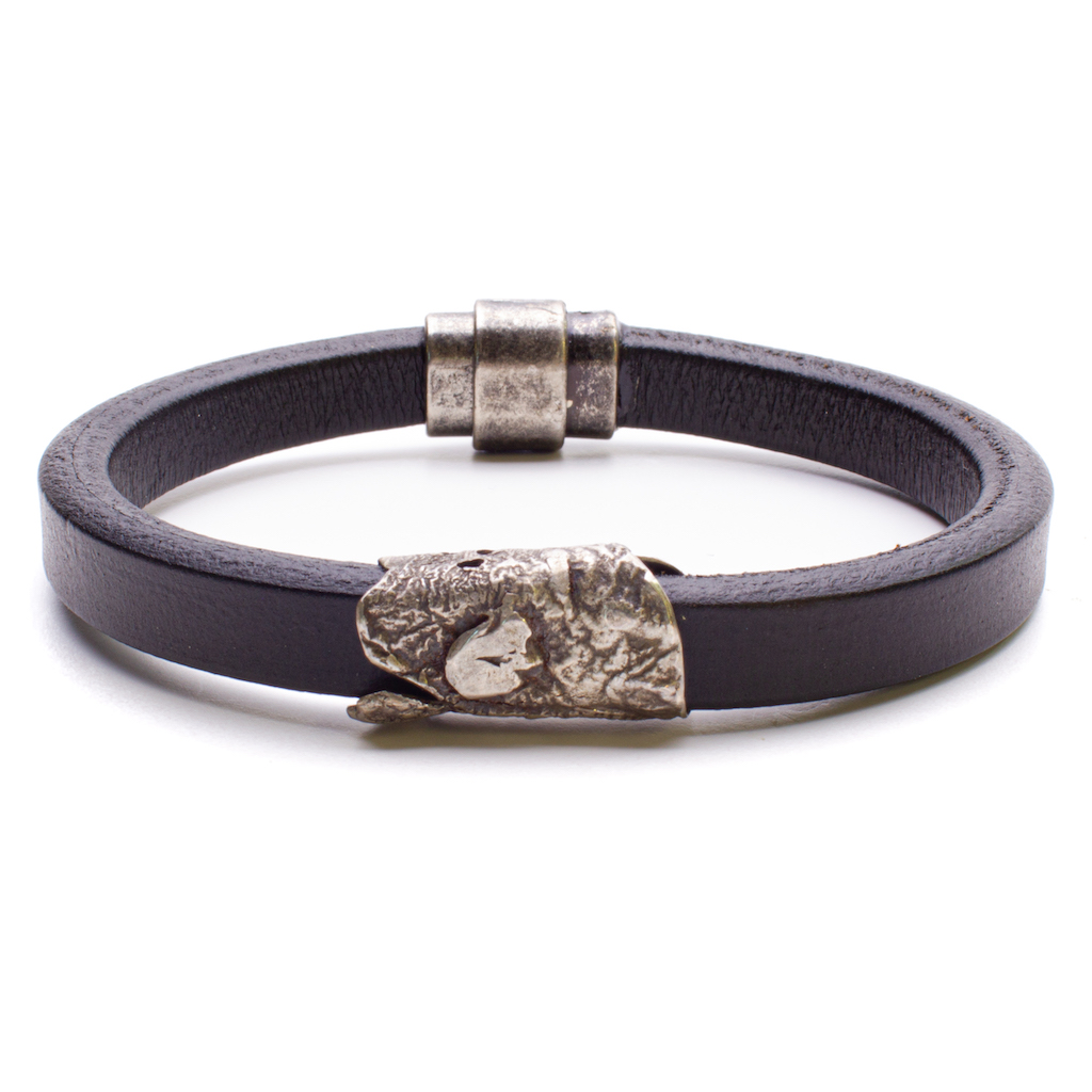 Black Leather and Sterling Silver Bracelet