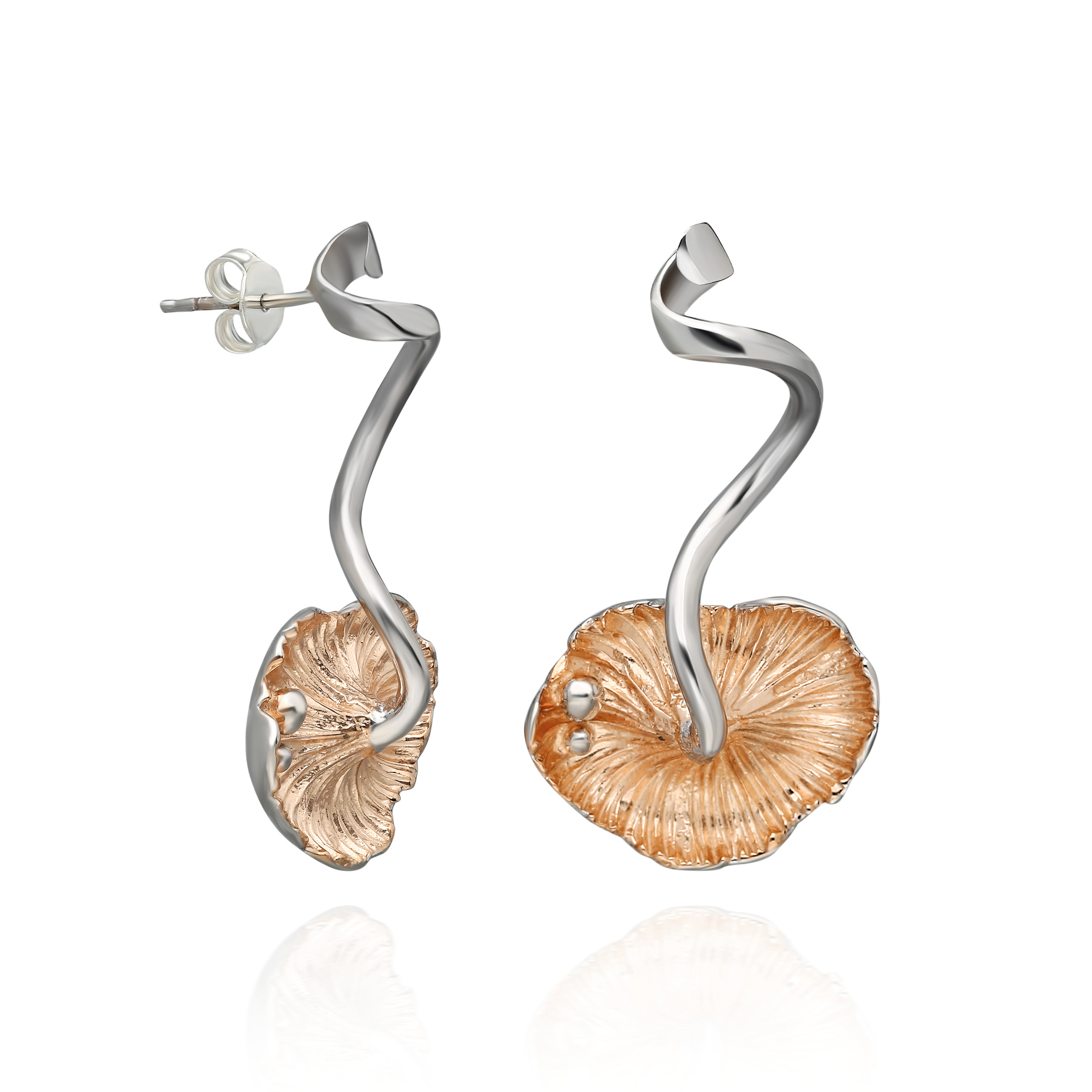 Mushroom, Nature Inspired Silver Earrings and Rose Gold Plated -Mushroom Collection
