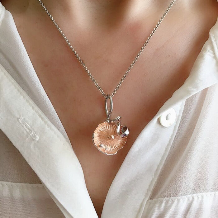 Mushroom, Nature Inspired Silver Necklace Rose Gold Plated and Enameled -Mushroom Collection