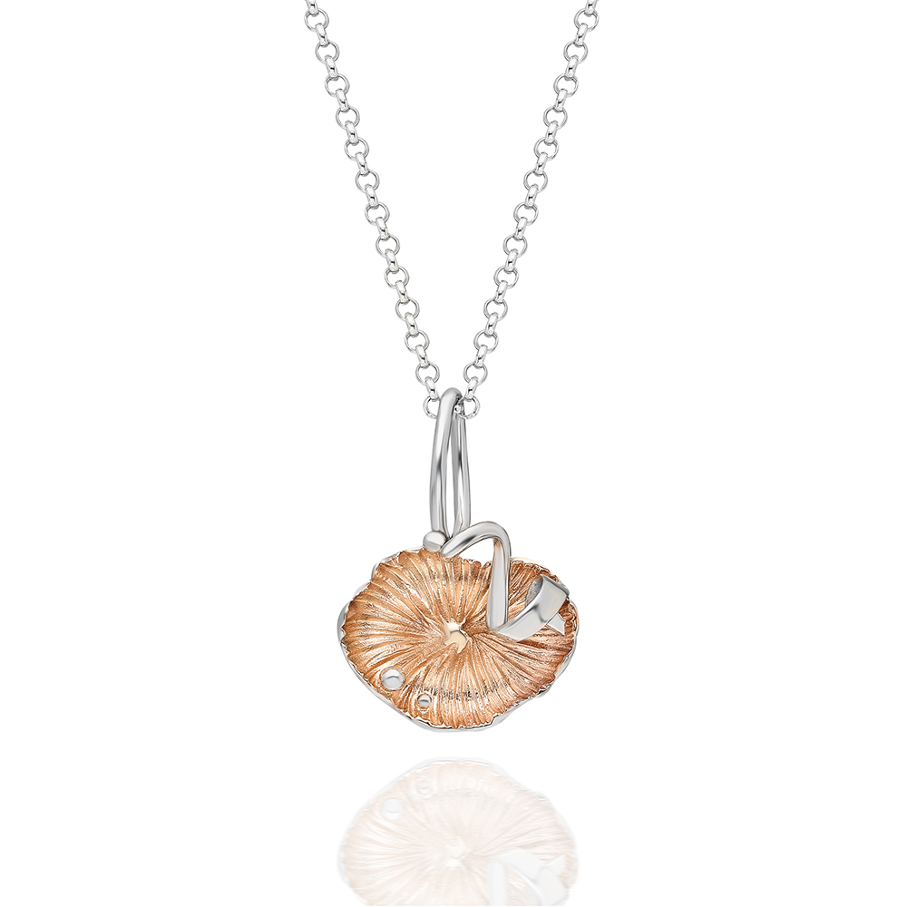 Mushroom, Nature Inspired Silver Necklace Rose Gold Plated and Enameled -Mushroom Collection