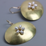 Gold Ovals and Pearl Flower Earrings -   -  Eclectic Artisans