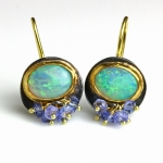Solid Australian Opal Dangle Earrings with Tanzanite Clusters -   -  Eclectic Artisans