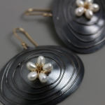 Midnight Ovals and Pearl Flower Earrings -   -  Eclectic Artisans