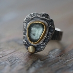 Moss Aquamarine, sterling silver and 24K gold statement ring -   -  Eclectic Artisans