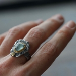 Moss Aquamarine, sterling silver and 24K gold statement ring -   -  Eclectic Artisans