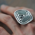 River rock ring, pebble and raw diamond ring -   -  Eclectic Artisans