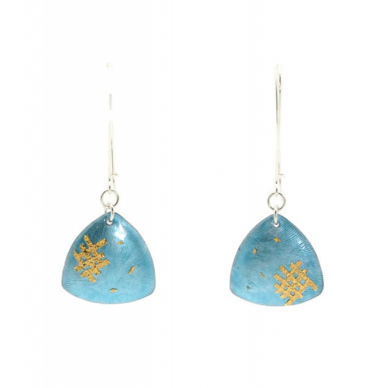 Blue and Gold Enamel medium size long Earrings -   -  Eclectic Artisans