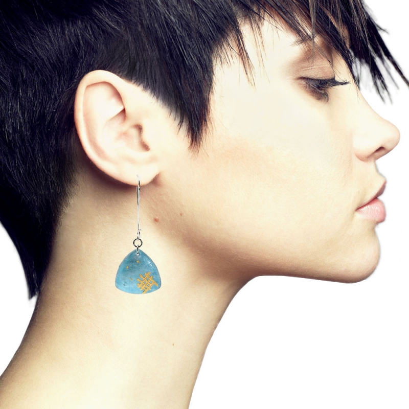 Blue and Gold Enamel medium size long Earrings - Lara Ginzburg -  Eclectic Artisans