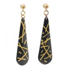 Black and Gold Stripes Long Drop Post Earrings - Lara Ginzburg -  Eclectic Artisans