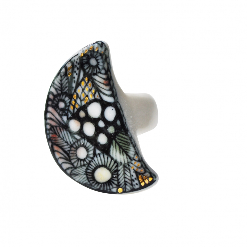 Detailed Porcelain Crescent Ring - Katherine Wheeler -  Eclectic Artisans