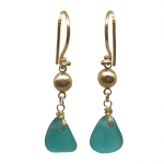 Teal Green Seaglass and Gold Earrings -   -  Eclectic Artisans