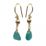 Teal Green Seaglass and Gold Earrings -   -  Eclectic Artisans