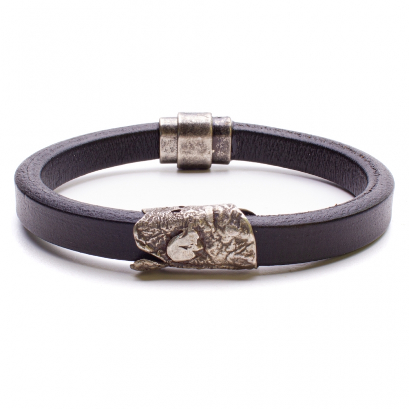Black Leather and Sterling Silver Bracelet  - Sharon Blomgren -  Eclectic Artisans