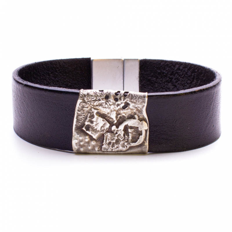 Leather and Sterling Silver Bracelet  - Sharon Blomgren -  Eclectic Artisans